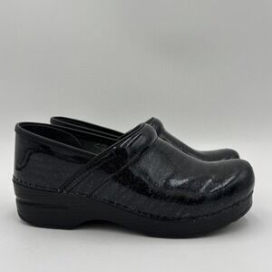 Dansko Black Glitter Clogs Chunky Leather Nurse Shoes Size 7.5-8 EU 38